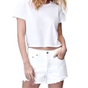 Denim Forum Aritzia Ex Boyfriend White Cotton Distressed Denim Shorts Women’s 27